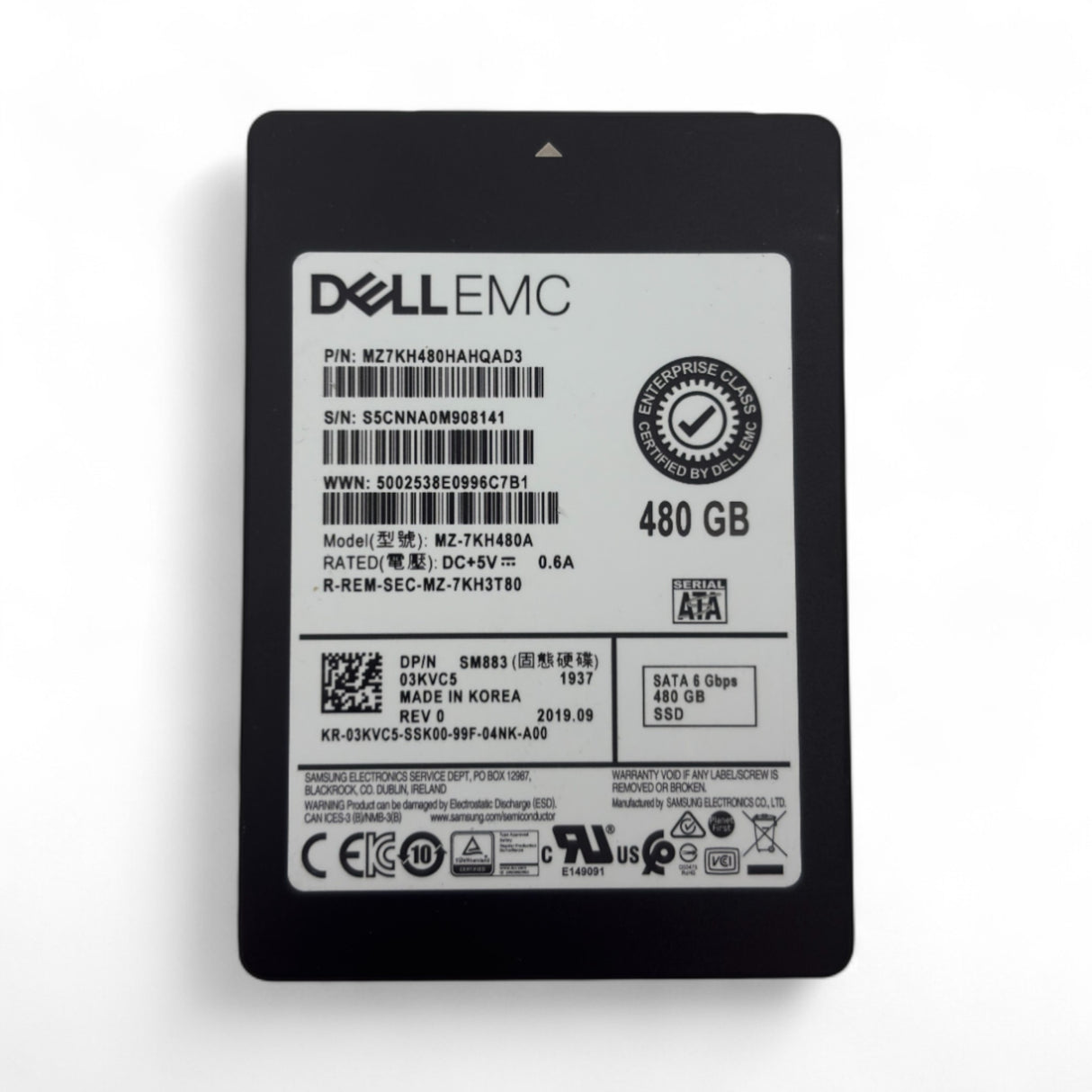 480GB SATA 2.5" SSD 6G Dell Samsung SM883 P/N: 3KVC5, 03KVC5, MZ7KH480HAHQAD3