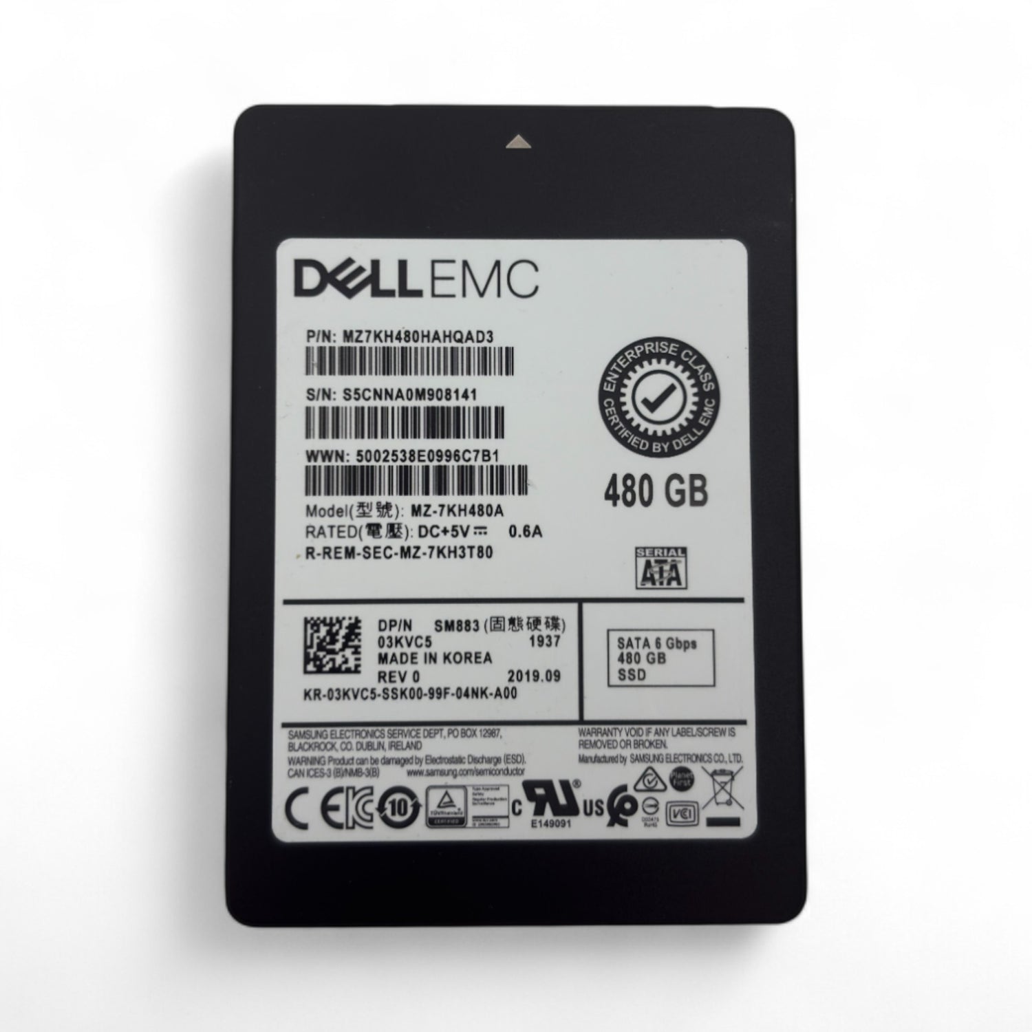 480GB SATA 2.5" SSD 6G Dell Samsung SM883 P/N: 3KVC5, 03KVC5, MZ7KH480HAHQAD3
