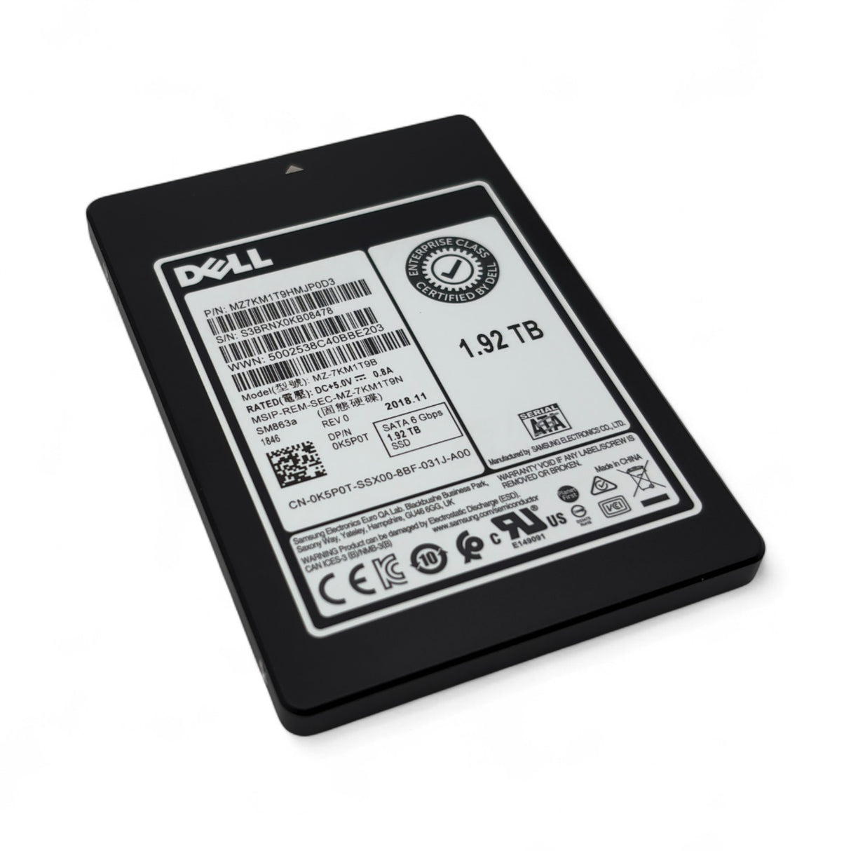 1.92TB 6G SSD SATA 2.5" MU Dell Samsung SM863a P/N: 0K5P0T, K5P0T, MZ7KM1T9HMJP0D3