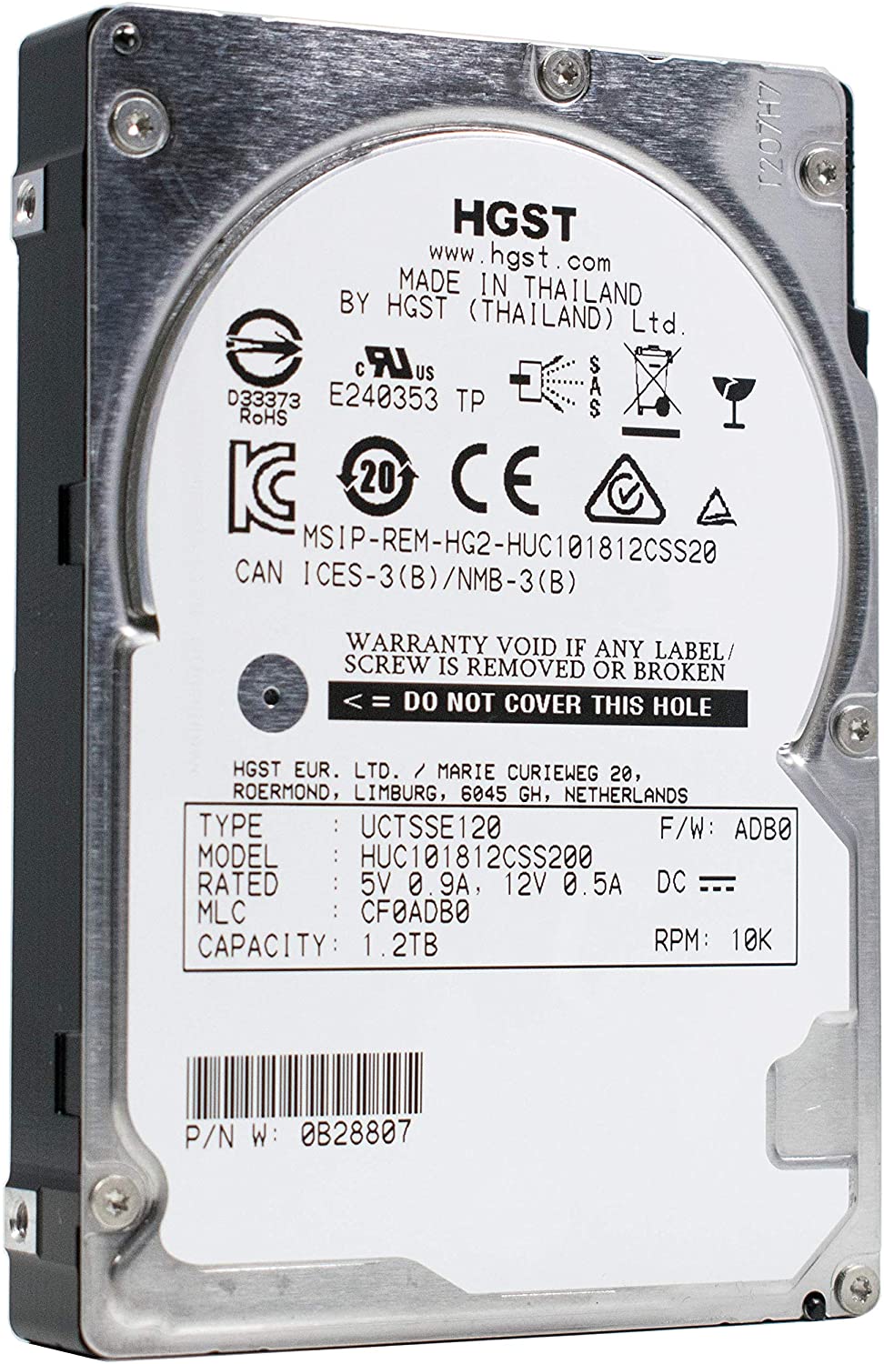 1,2 TB 10K SAS 2,5" HDD DP 12G HGST P/N: 0B28807