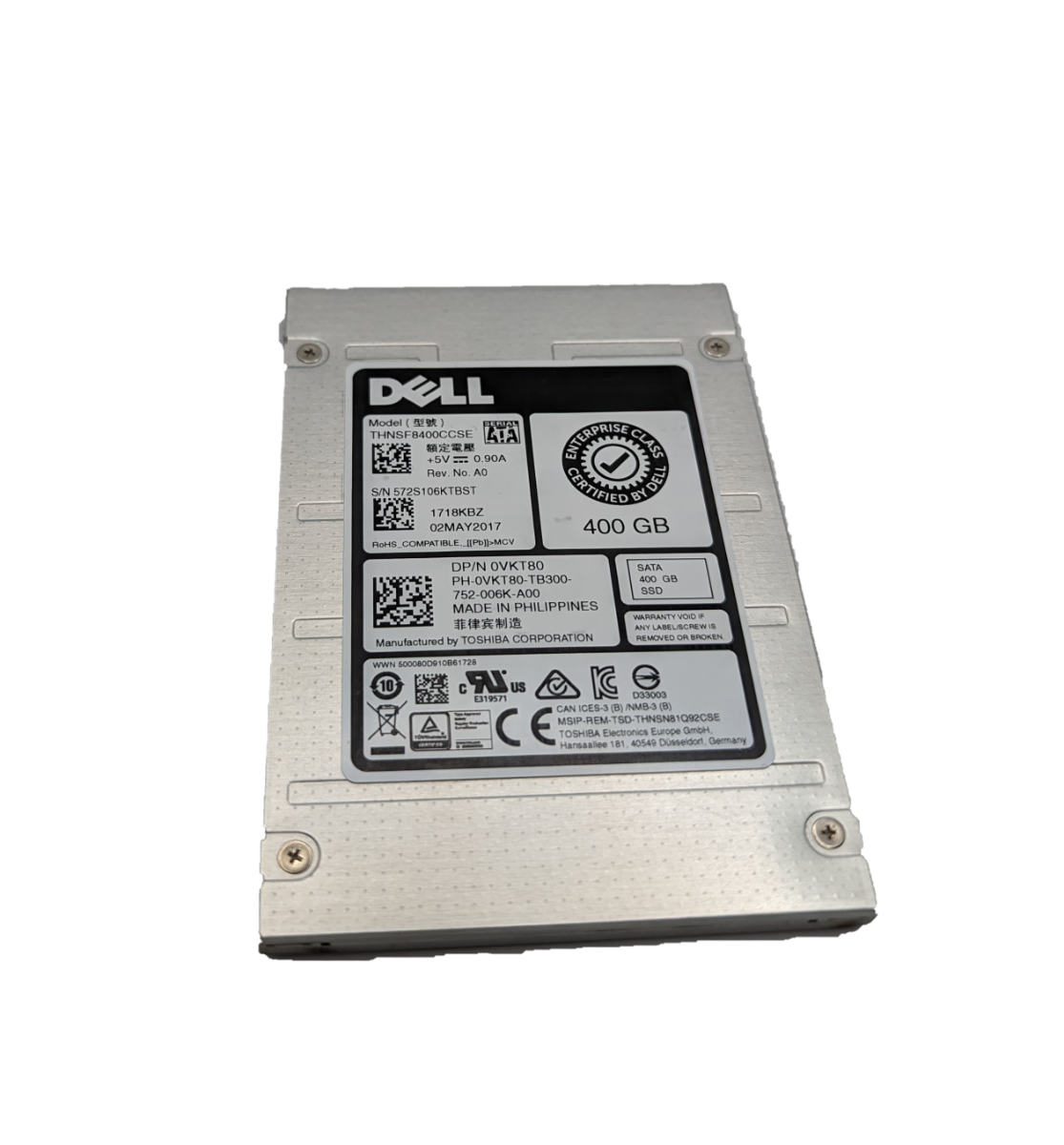 400 GB SATA MLC 6 Gbit/s 2,5" SSD 6G DELL P/N: VKT80 0VKT80