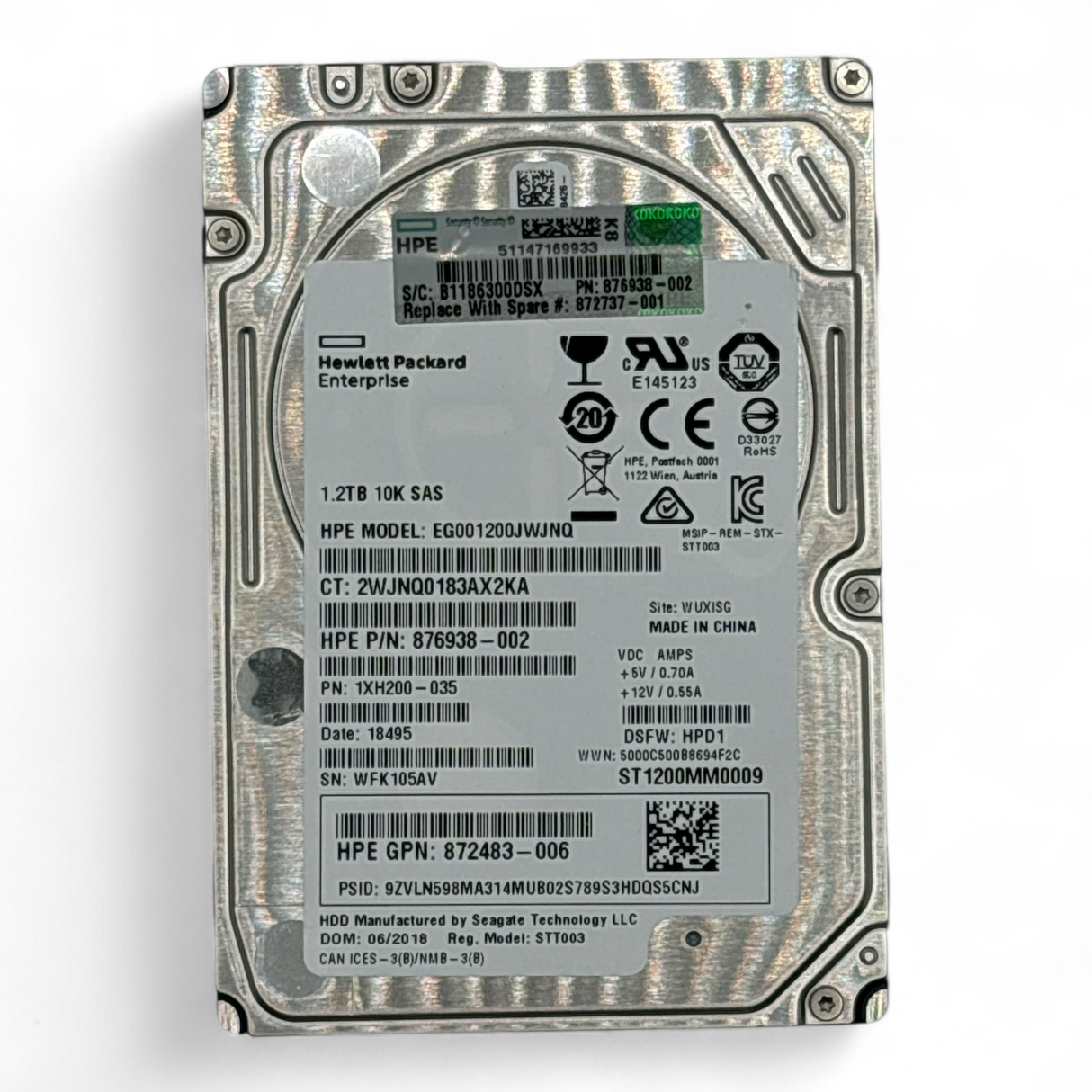 1,2 TB Festplatte 2,5 Zoll SAS 12G 10K HPE Teilenr.: 876938-002 EG001200JWJNQ, 872483-006