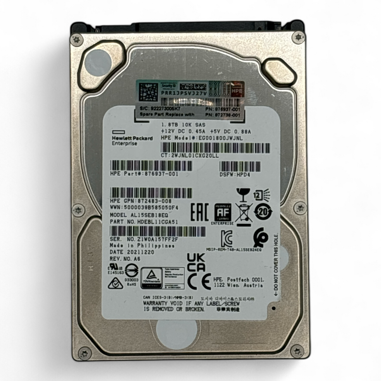 1,8 TB Festplatte 2,5 Zoll SAS 12G 10K HPE Teilenr.: 876937-001 EG001800JWJNL, 872483-008