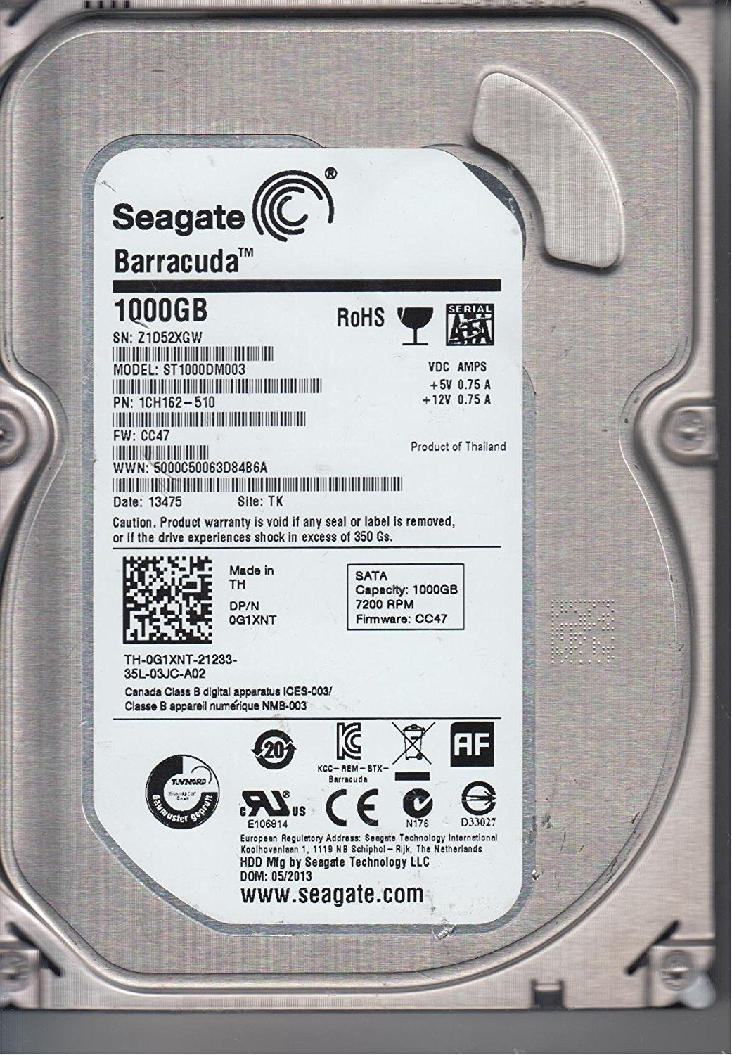 1000GB 7.2K SATA 3.5" Seagate P/N: 0G1XNT