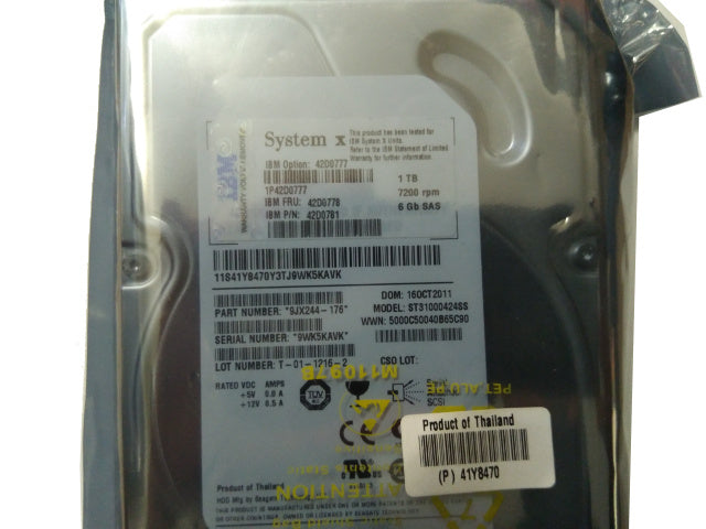 1TB 7.2K SAS 3.5" DP 6G IBM P/N: 42D0781