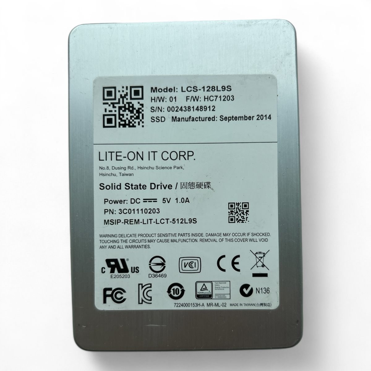 128 GB SSD SATA 2,5 Zoll 6G Lite-On LCS-128L9S Teilenr.: 3C01110203