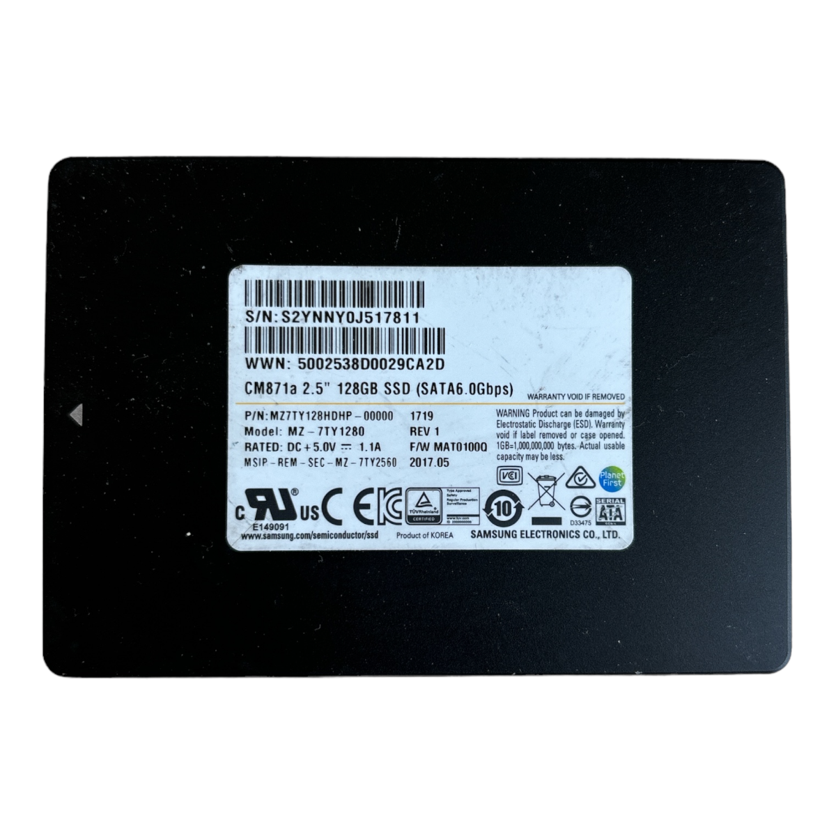 128 GB SSD SATA 2,5 Zoll 6G Samsung CM871a MZ-7TY1280 Teilenummer: MZ7TY128HDHP-00000