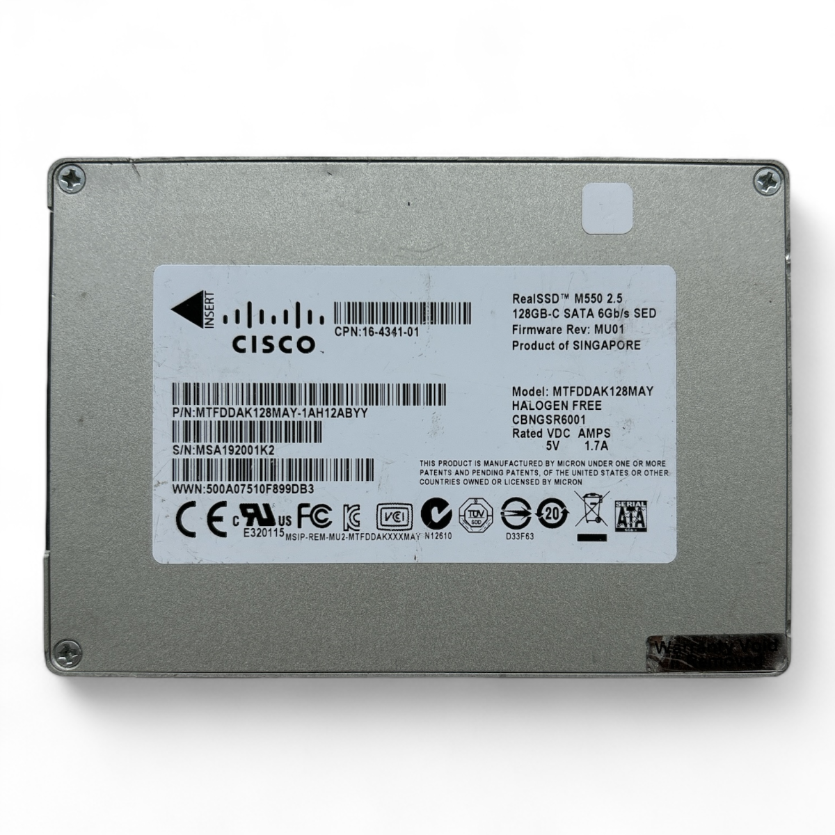 128 GB SSD SATA 2,5 Zoll 6G SED Micron RealSSD M550 MTFDDAK128MAY Cisco Teile-Nr.: MTFDDAK128MAY-1AH12ABYY