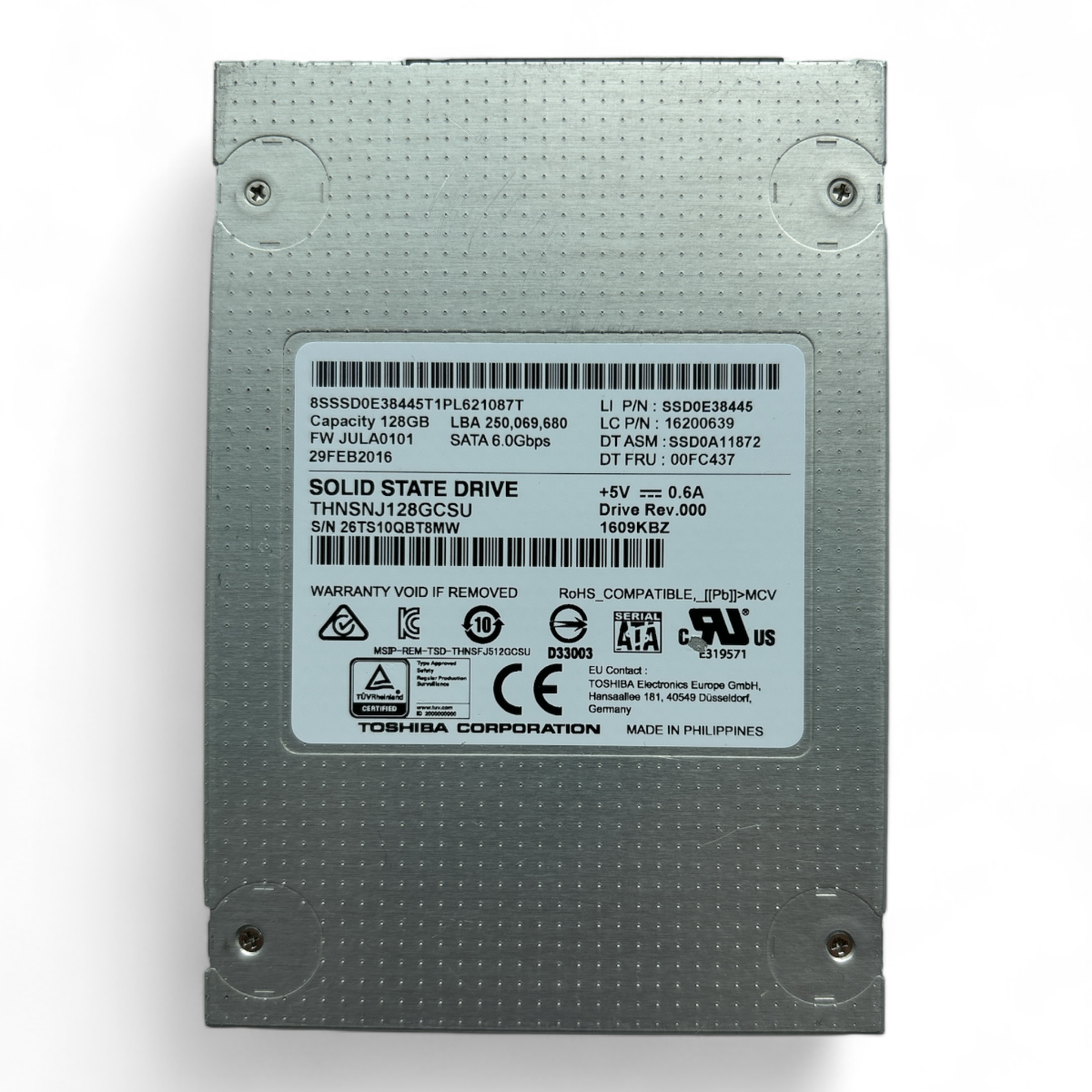 128 GB SSD SATA 2,5 Zoll 6 g Toshiba HG6 THNSNJ128GCSU Teilenr.: SSD0E38445 16200639