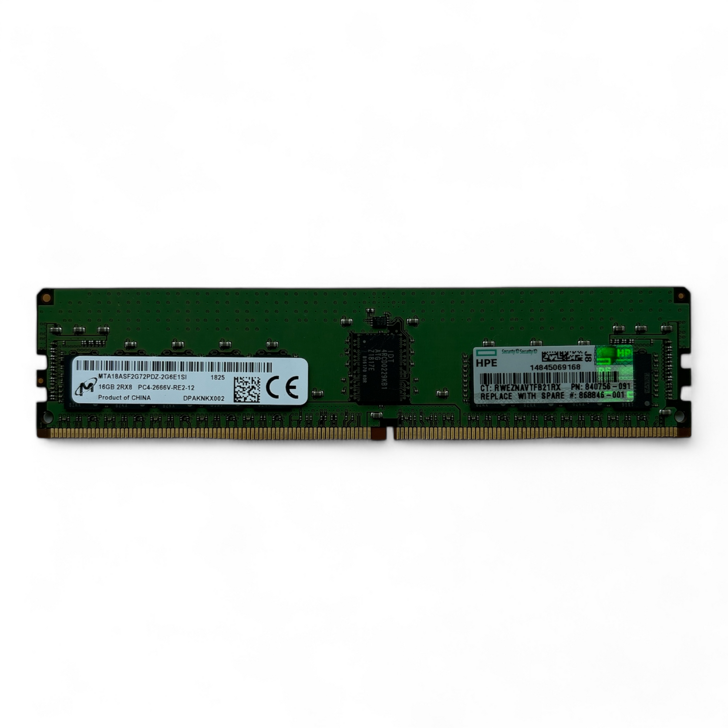 16GB, 2Rx8, PC4-2666V, HP P/N: 840756-091, Micron P/N: MTA18ASF2G72PDZ-2G6E1SI