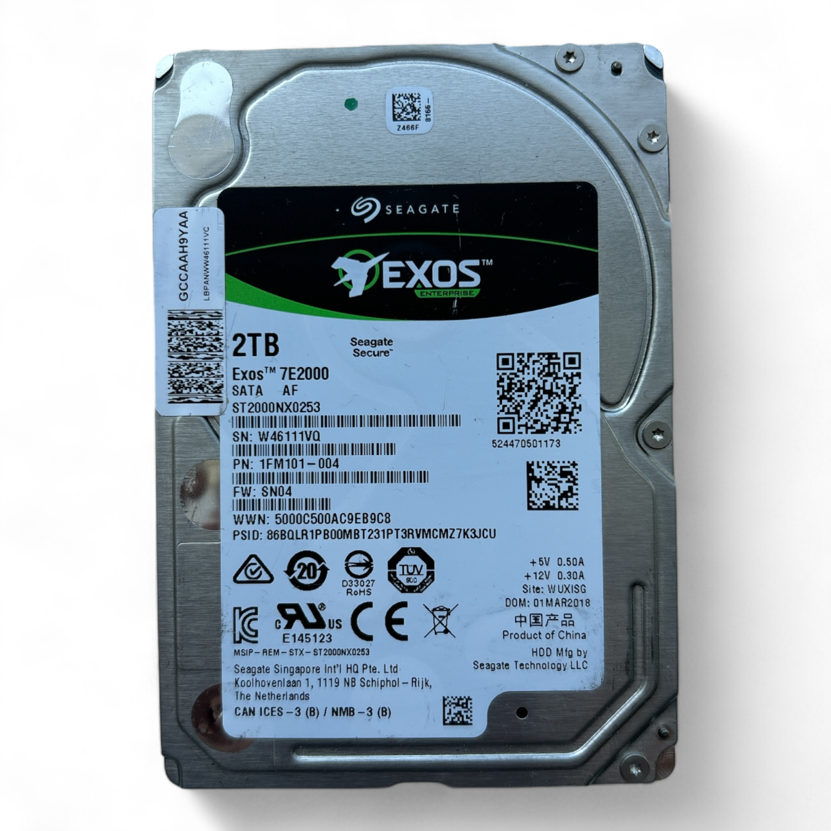 2 TB 7,2 k SATA 6G 2,5-Zoll-Festplatte Seagate Exos 7E2000 ST2000NX0253 Teilenummer: 1FM101-004