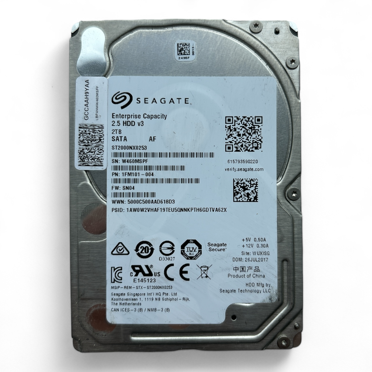 2 TB 7,2 k SATA 6G 2,5-Zoll-Festplatte Seagate ST2000NX0253 Teilenummer: 1FM101-002