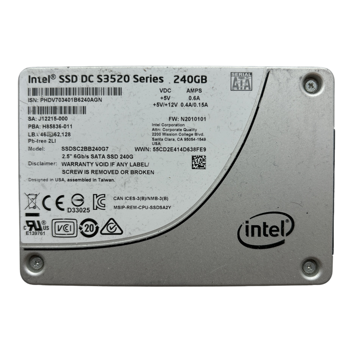 240 GB SATA 2,5 Zoll 6G Intel DC S3520 Serie SSDSC2BB240G7 Teilenr.: J12215-000 H85836-011