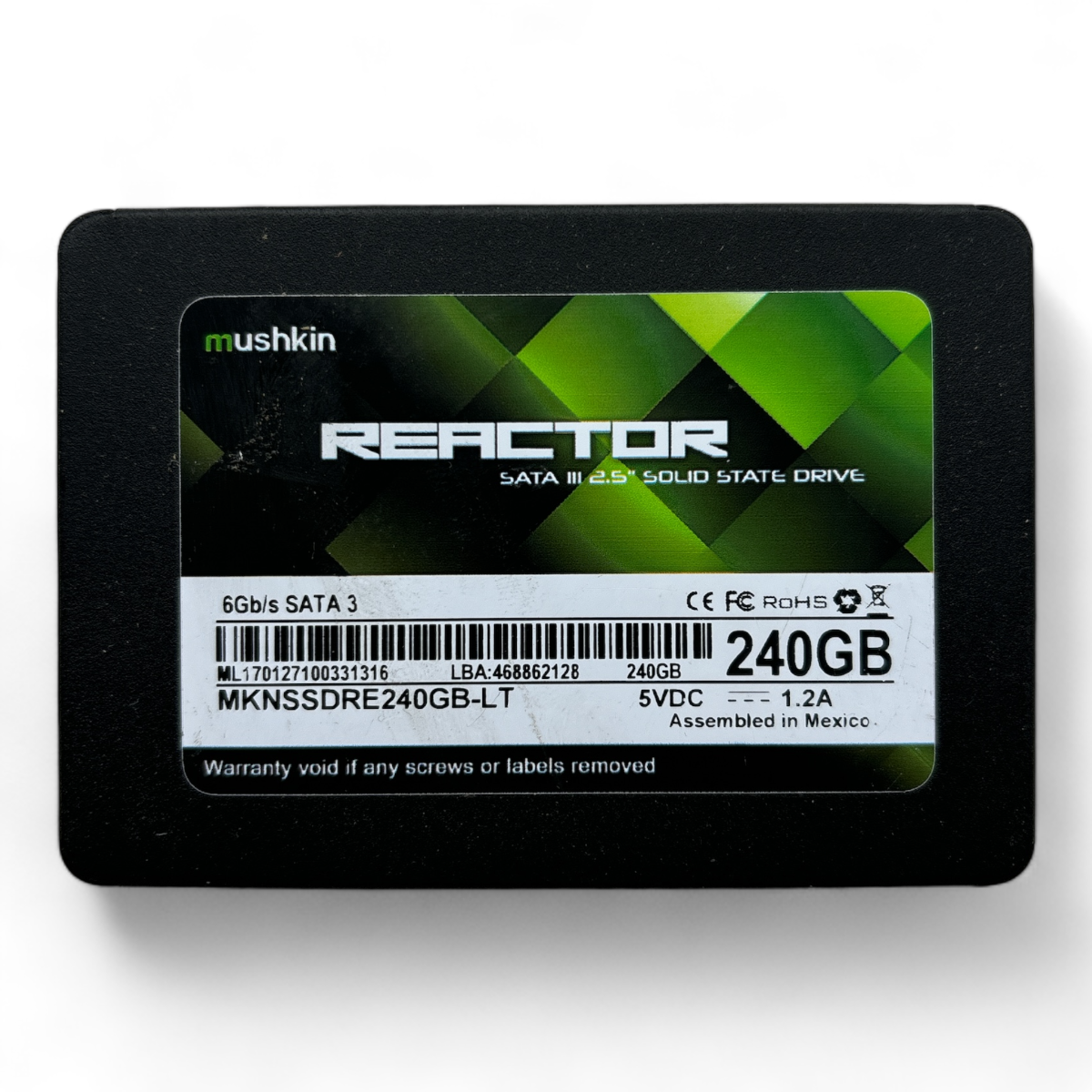 240 GB SSD SATA 2,5 Zoll 6G Mushkin Reactor MKNSSDRE240GB-LT P/N: ML170127100331316