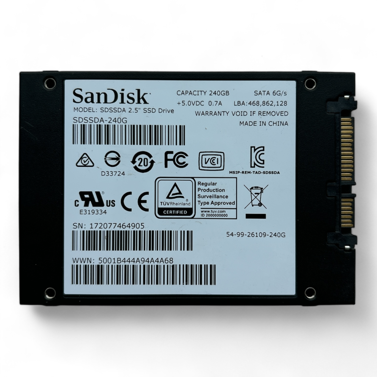 240 GB SSD SATA 2,5" 6G SanDisk SDSSDA P/N: SDSSDA-240G