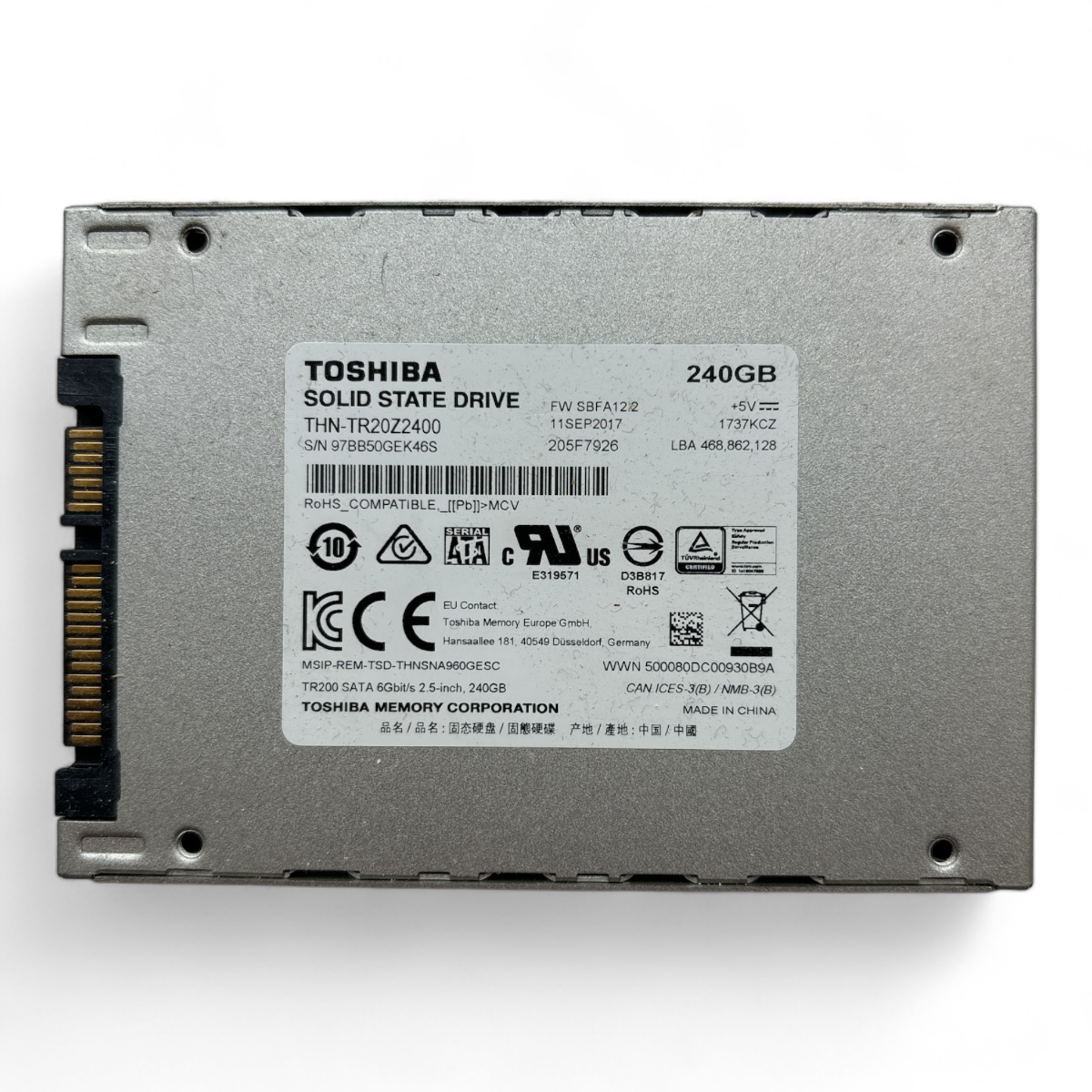 240 GB SSD SATA 2,5 Zoll 6G Toshiba TR200 P/N: THN-TR20Z2400