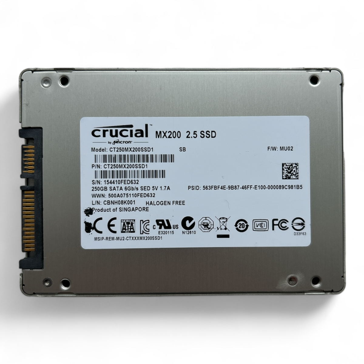 250 GB SATA 2,5-Zoll-SSD 6G SED Crucial MX200 CT250MX200SSD1 Teilenr.: CT250MX200SSD1