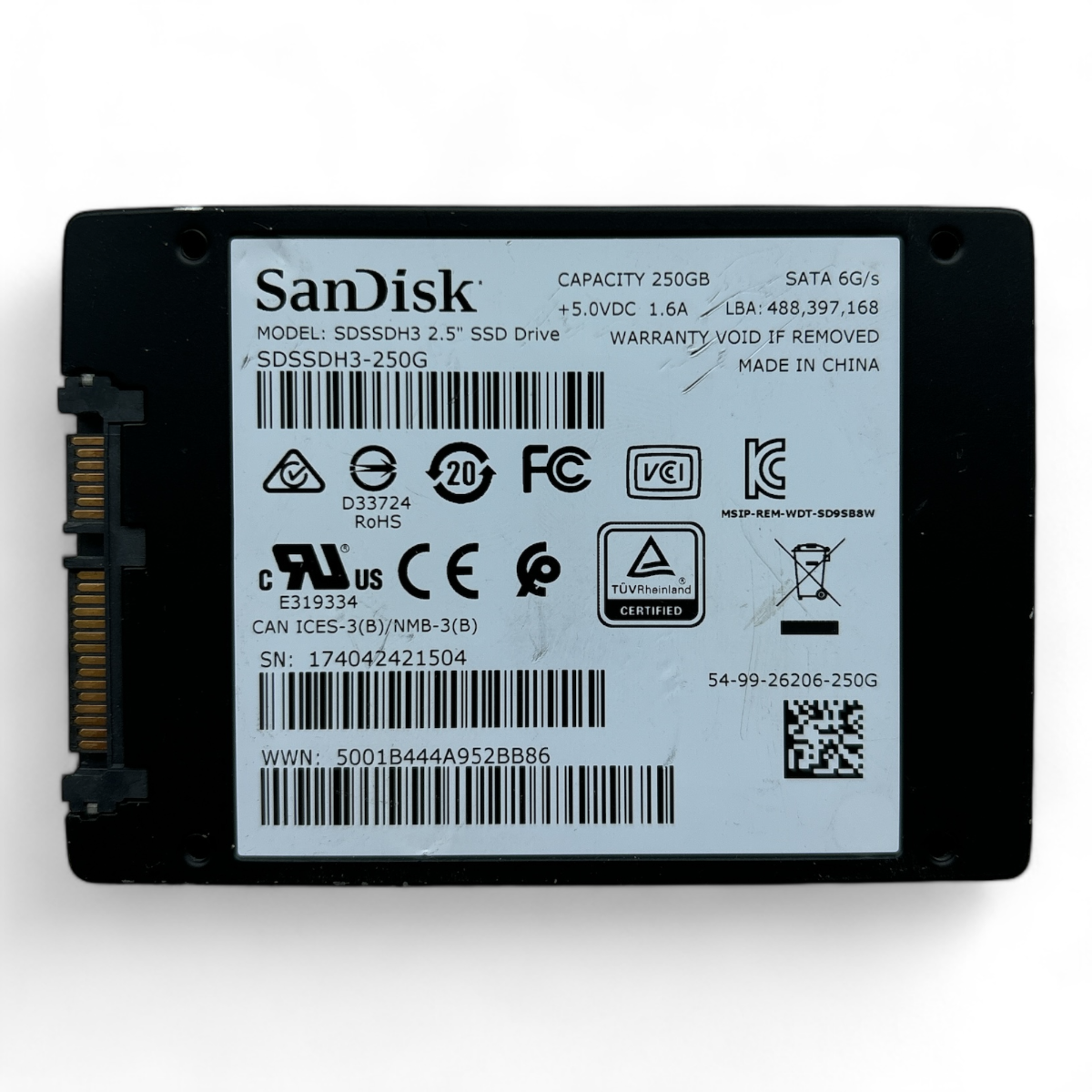 250 GB SSD SATA 2,5 Zoll 6G SanDisk SDSSDH3 Teilenr.: SDSSDH3-250G