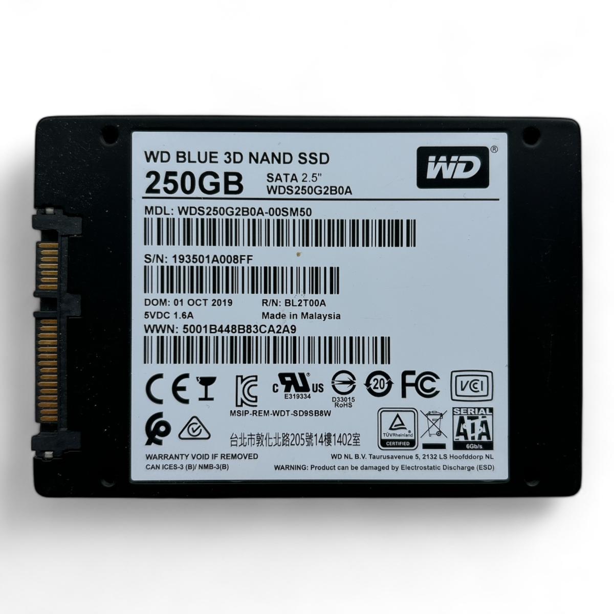 250 GB SSD SATA 2,5 Zoll 6G WD BLUE 3D NAND SSD WDS250G2B0A Teilenr.: WDS250G2B0A-00SM50