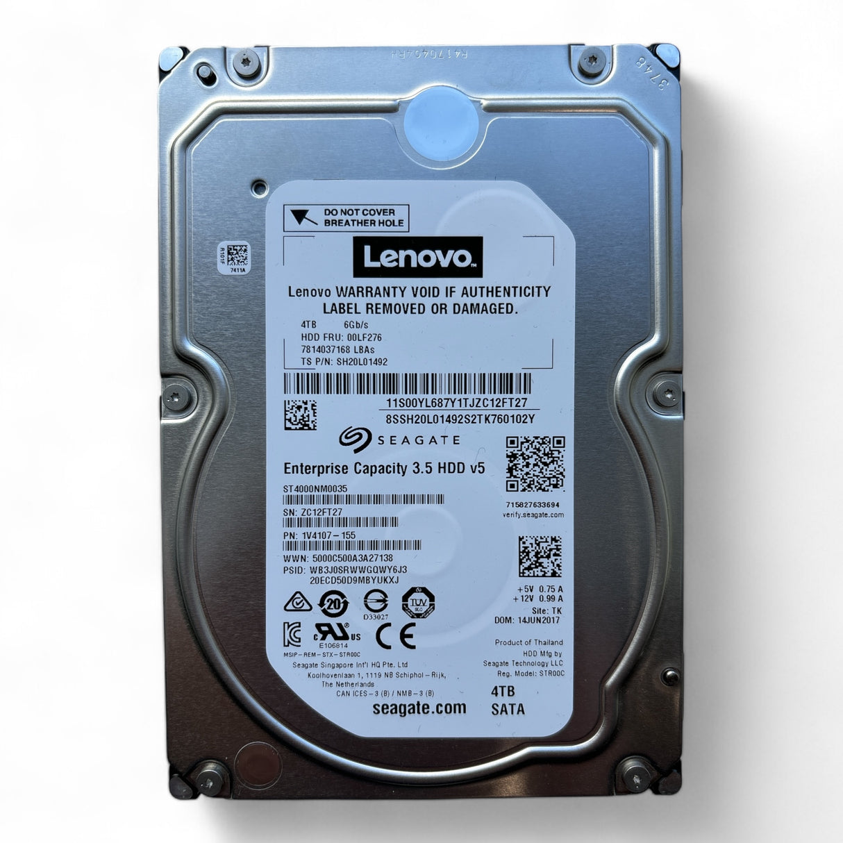 2TB, SATA, 6Gb/s, Seagate P/N: ST4000NM0035, Lenovo P/N: SH20L01492