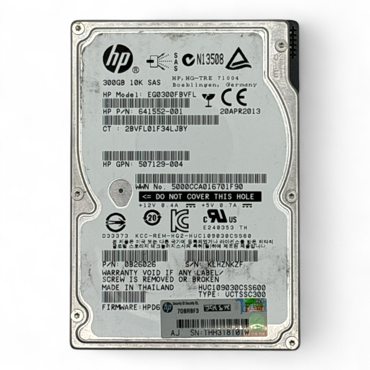 300 GB 10K SAS 6G 2,5-Zoll-Festplatte HP Modell EG0300FBVFL | HP-Teilenummer: 641552-001