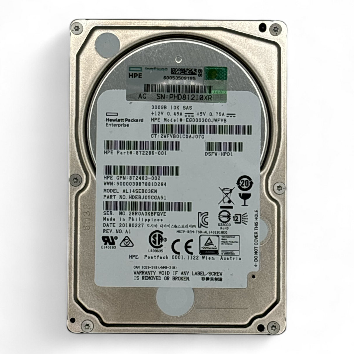 300 GB Festplatte 2,5 Zoll SAS 12G 10K HPE Teilenr.: 872286-001 EG000300JWFVB, 872483-002