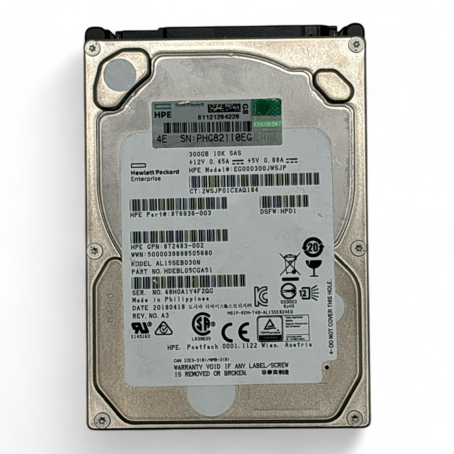 300 GB Festplatte 2,5 Zoll SAS 12G 10K HPE Teilenr.: 876936-003 EG000300JWSJP, 872483-002