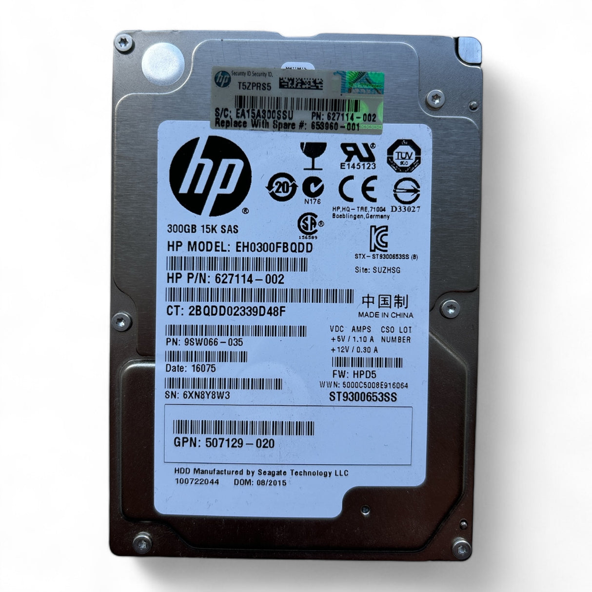 300GB, SAS, 3Gb/s, Seagate P/N: ST9300653SS, HP P/N: 627114-002