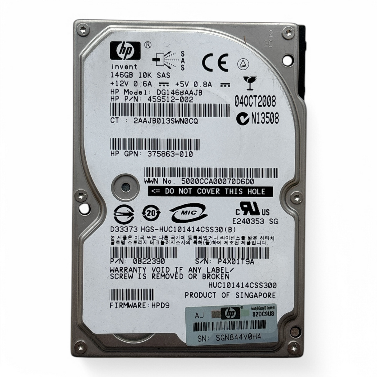 146 GB 10K SAS 2,5-Zoll-Festplatte DP 6G HP DG146BAAJB Teilenr.: 459512-002