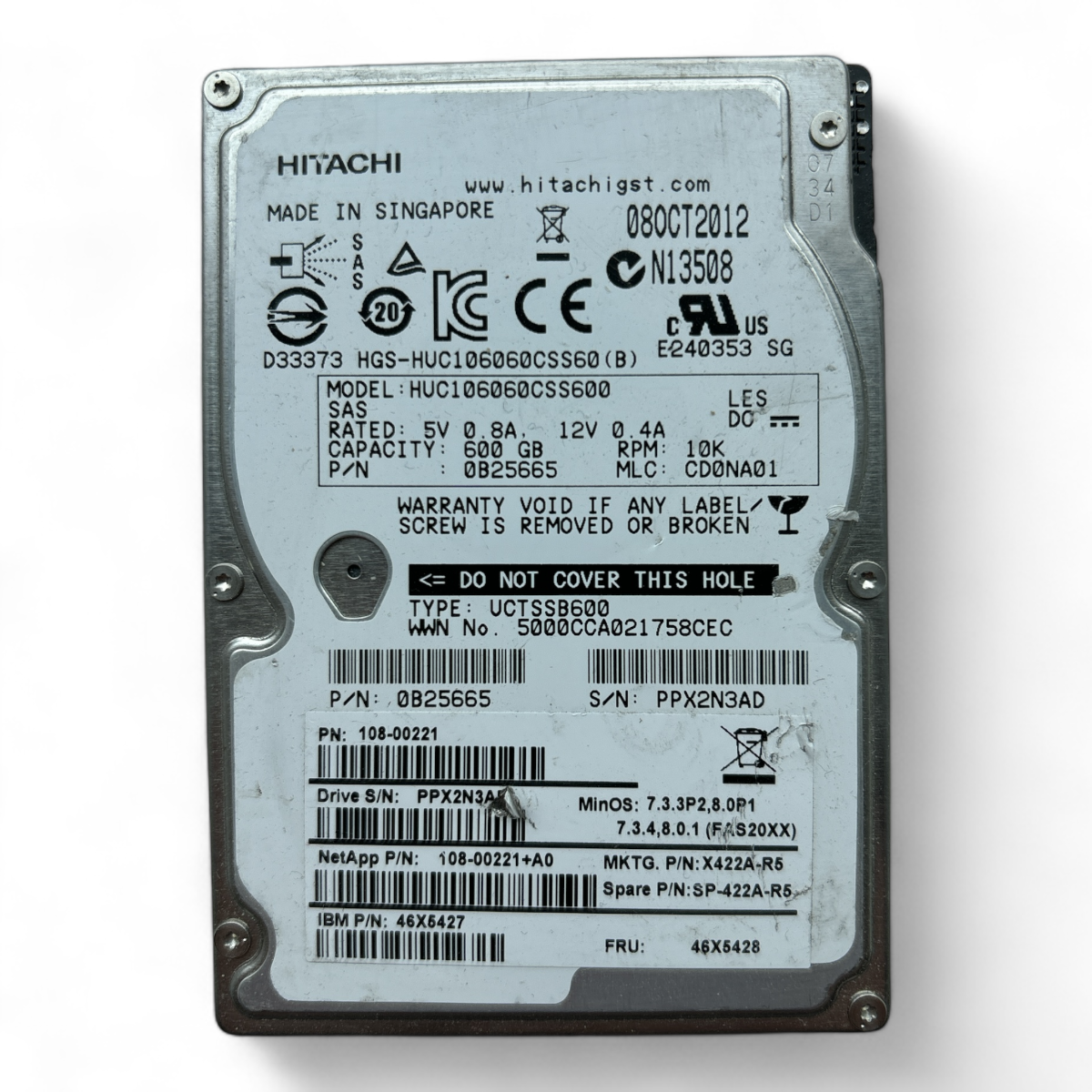 600 GB 10K SAS 2,5-Zoll-Festplatte 6G Hitachi HUC106060CSS600 Teilenr.: 0B25665