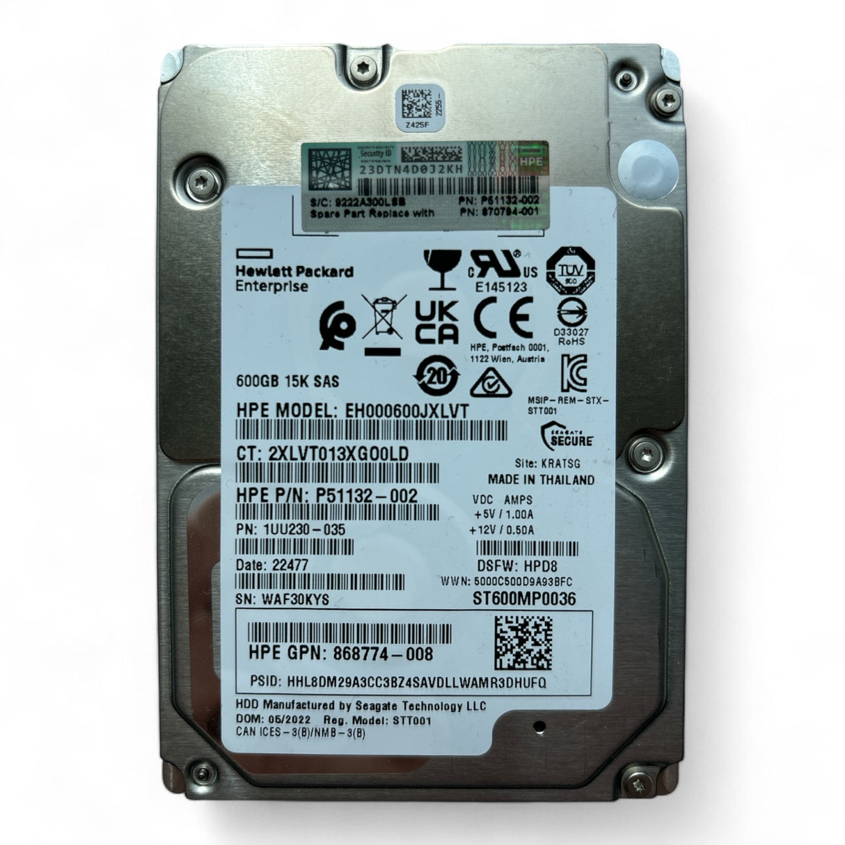 600GB, SAS, 12Gb/s, Seagate P/N: ST600MP0036, HP P/N: 868774-008