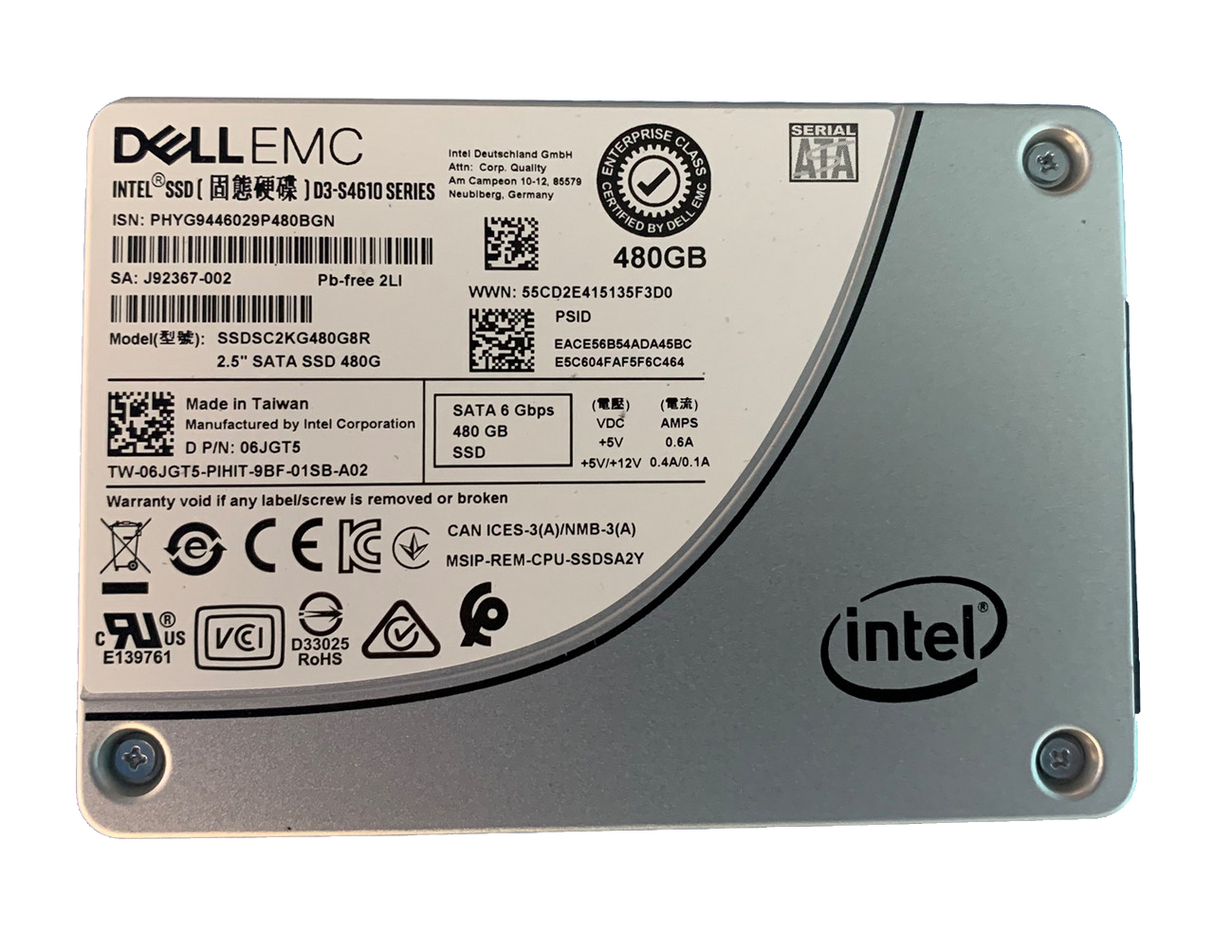 480 GB SSD 6G SATA MU DellEMC Intel D3-S4610 P/N: 6JGT5 06JGT5 J92367-000