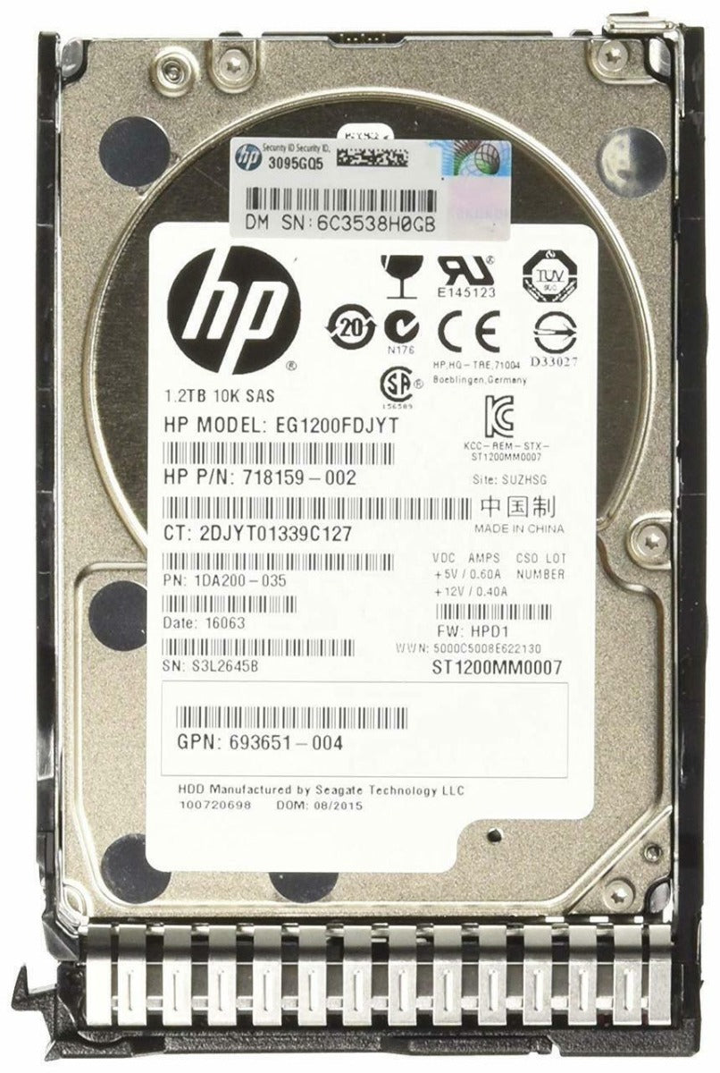 1,2 TB 10K SAS 2,5-Zoll-Festplatte 6G HPE EG001200FDJYT Teilenr.: 718159-002 1DA200-035