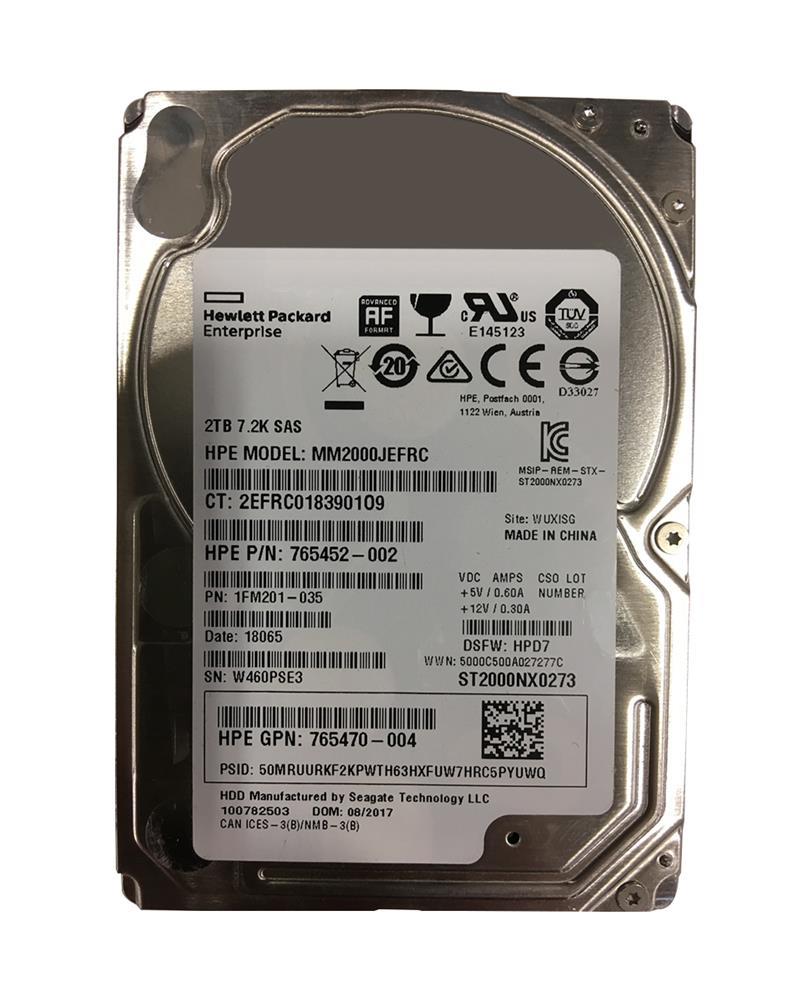 2 TB 7,2 K 2,5-Zoll-Festplatte SAS 12G 512e HPE MM2000JEFRC Teilenr.: 765452-002 765470-004