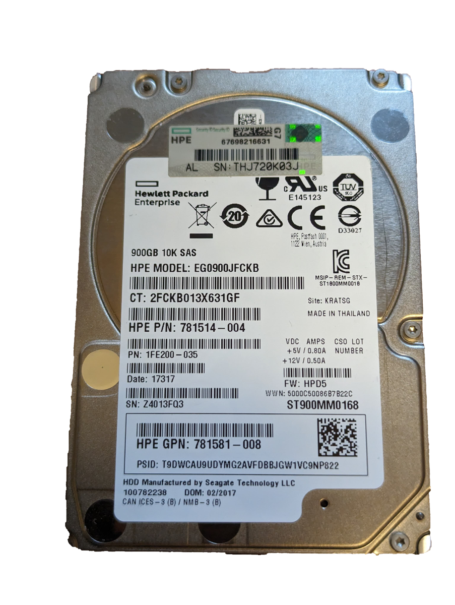 900GB 10K SAS 6G 2.5" HDD 12G EG0900JFCKB ST900MM0168 HPE P/N: 781514-004 781581-008 1FE200-035