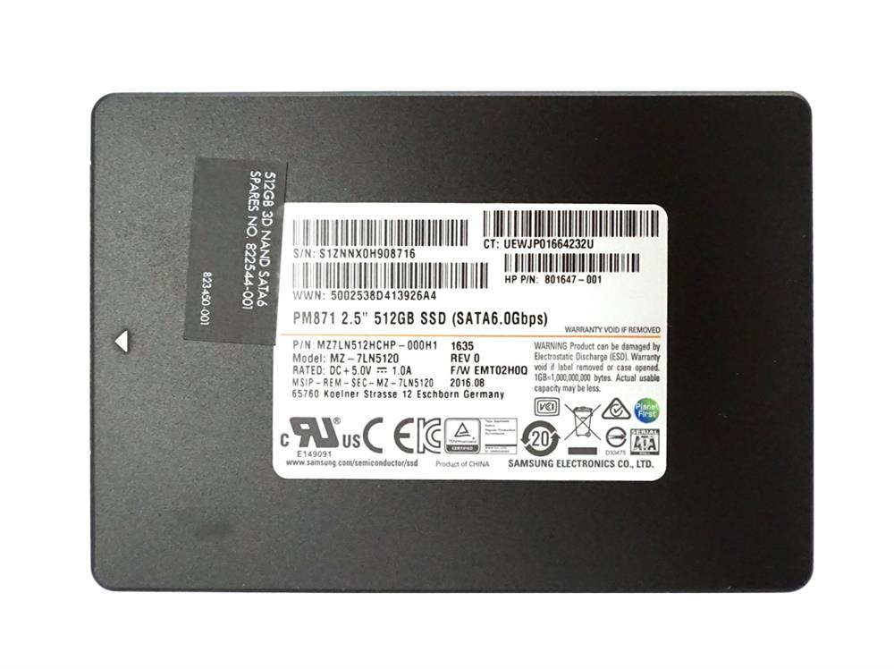 512 GB SSD 2,5 Zoll SATA 6G Samsung PM871 MZ-7LN5120 HP Teilenr.: 801647-001 MZ7LN512HCHP-000H1