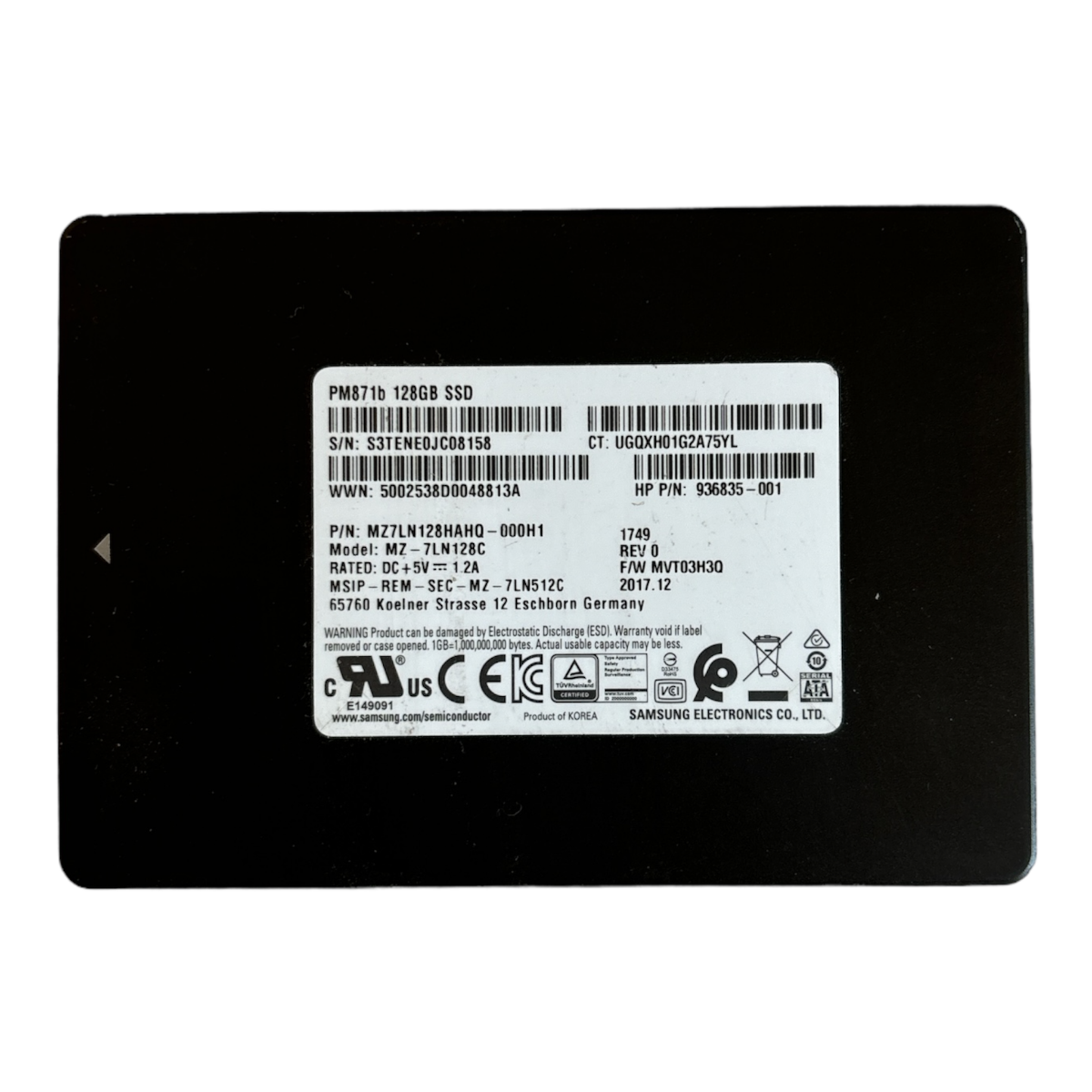 128 GB SATA 2,5" SSD 6G Samsung PM871b MZ-7LN128C HP P/N: 936835-001 MZ7LN128HAHQ-000H1