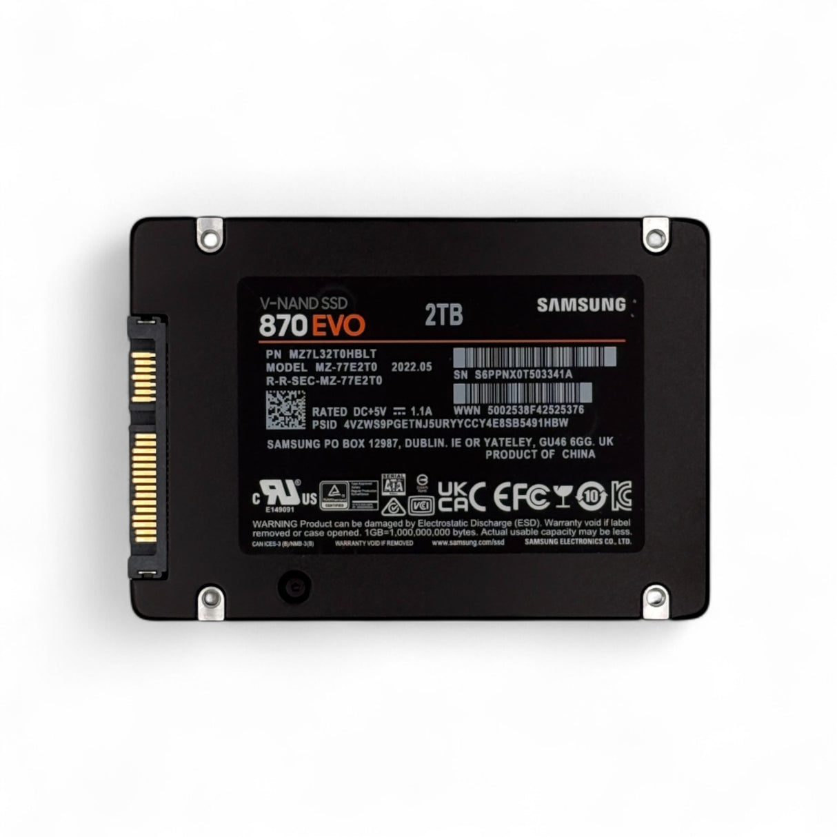 2TB SATA 2.5" SSD 6G Samsung 870 EVO MZ-77E2T0 P/N: MZ7L32T0HBLT
