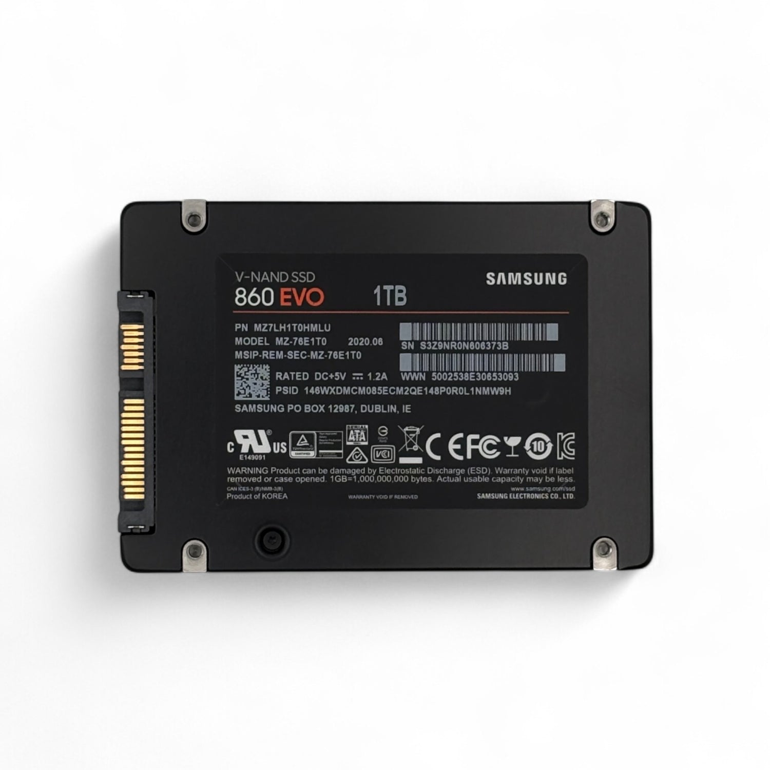1TB SATA 2.5" SSD 6G Samsung 860 EVO MZ-76E1T0 P/N: MZ7LH1T0HMLU
