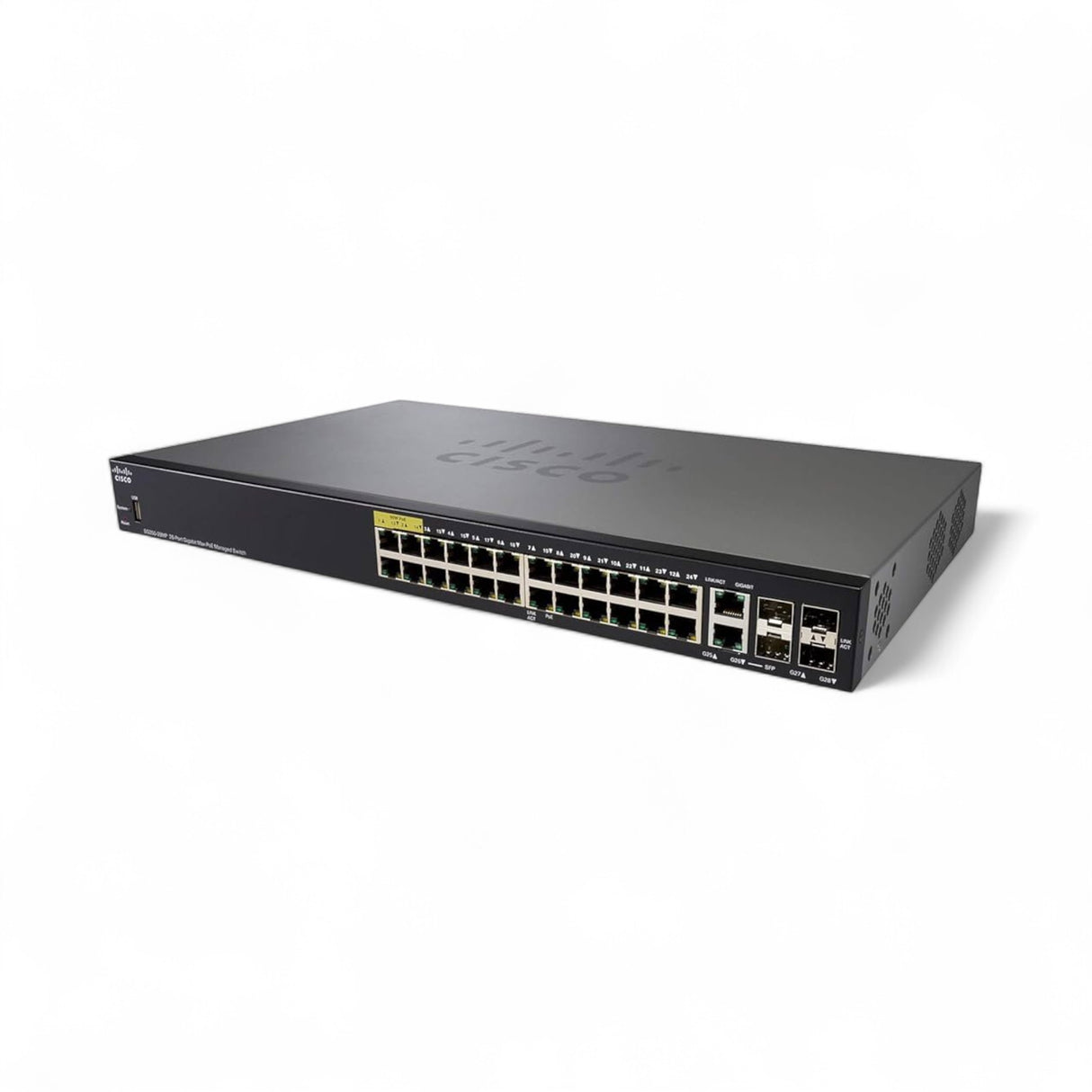 Cisco SG350 - 28x 1Gb BASE-T Port, 2x 1Gb SFP Port, POE+, Managed, P/N: SG350-28MP-K9-EU