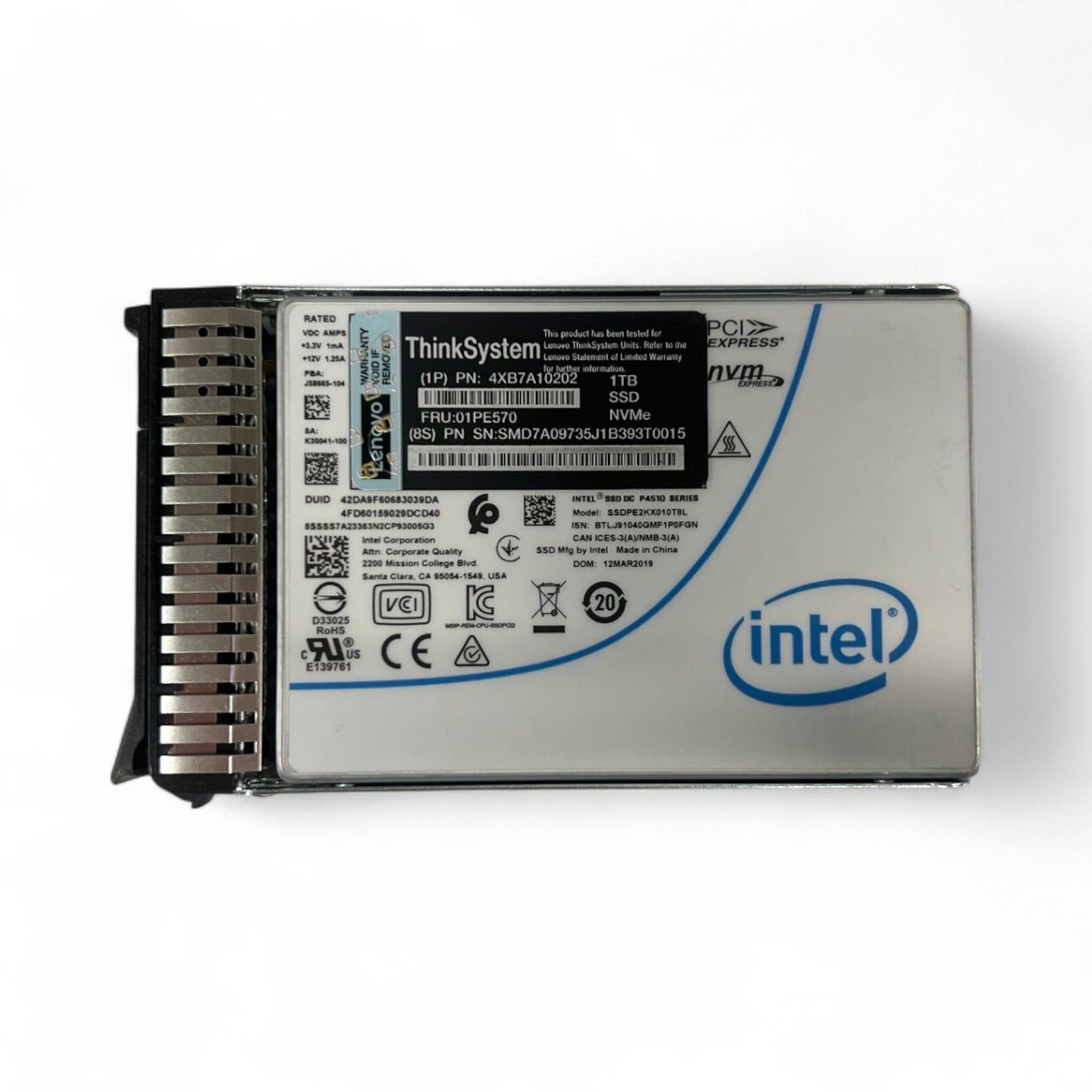 1.0TB U.2 NVMe 2.5" PCIe 3.0 RI Intel P4510 P/N: SSDPE2KX010T8L
