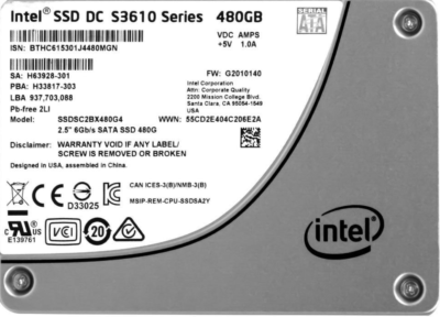480 GB SATA 2,5" 6G MU SSD Intel S3610 P/N: SSDSC2BX480G4