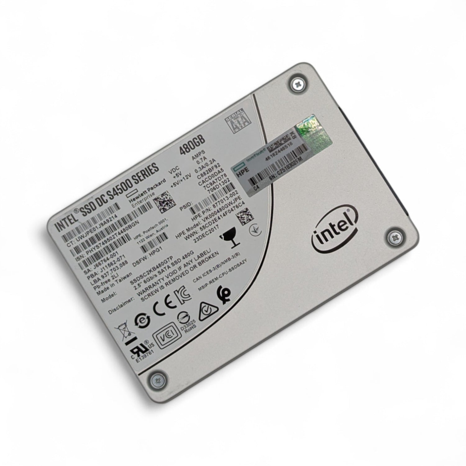 480GB 6G SATA 2.5" RI Intel DC S4500 SSDSC2KB480G7P HP P/N: 877013-002, 877748-B21