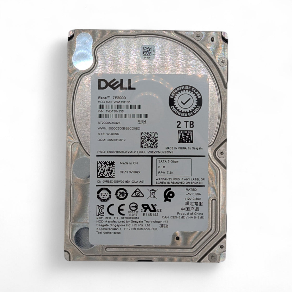 2TB 7.2k SATA 6G 2.5" HDD Seagate Exos 7E2000 ST2000NX0423 Dell P/N: VR92X, 0VR92X, 1VD130-136