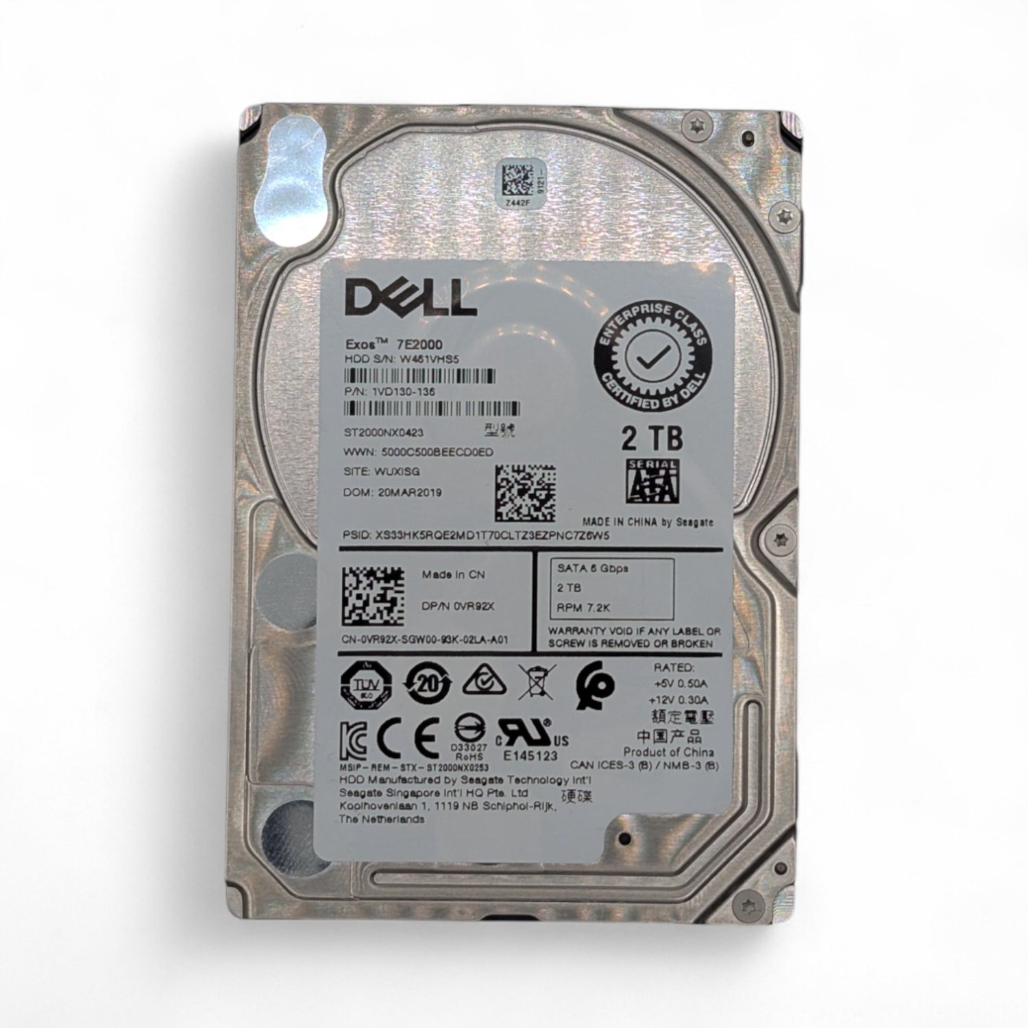 2TB 7.2k SATA 6G 2.5" HDD Seagate Exos 7E2000 ST2000NX0423 Dell P/N: VR92X, 0VR92X, 1VD130-136
