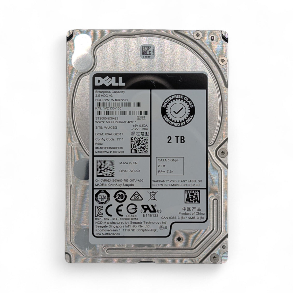 2TB 7.2k SATA 6G 2.5" HDD Seagate Exos 7E2000 ST2000NX0423 Dell P/N: VR92X, 0VR92X, 1VD130-136
