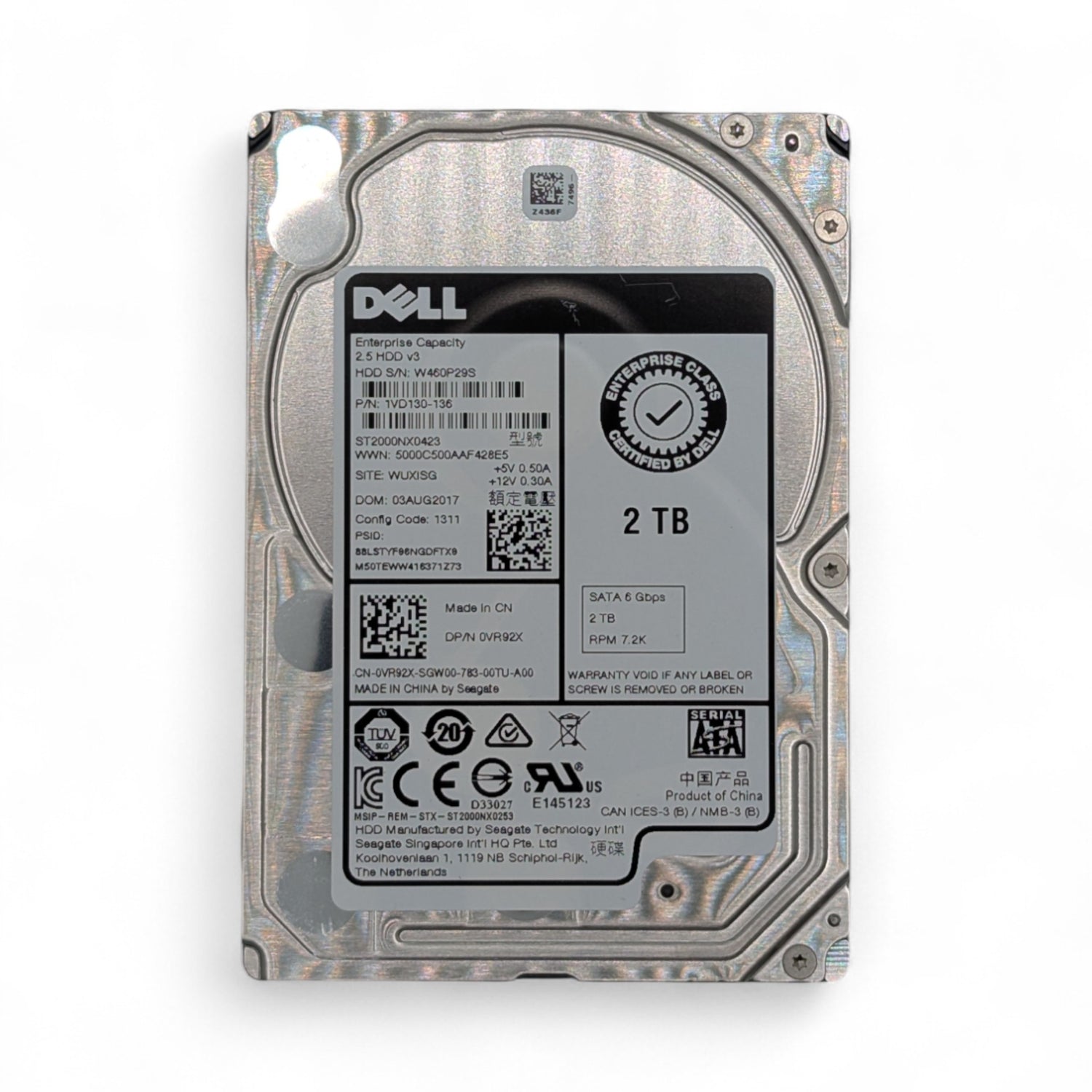 2TB 7.2k SATA 6G 2.5" HDD Seagate Exos 7E2000 ST2000NX0423 Dell P/N: VR92X, 0VR92X, 1VD130-136