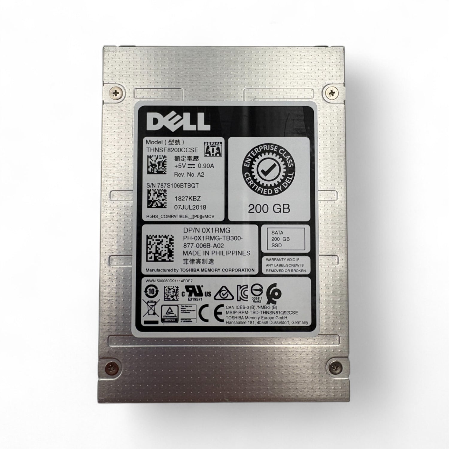 200GB SATA 6G SSD MU Dell Toshiba P/N: X1RMG, 0X1RMG, THNSF8200CCSE