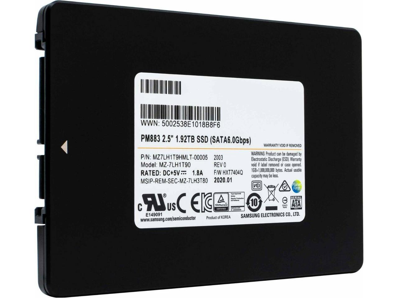 1,92 TB 6G SSD SATA 2,5" MU Samsung PM883 MZ-7LH1T90 P/N: MZ7LH1T9HMLT-00AK4