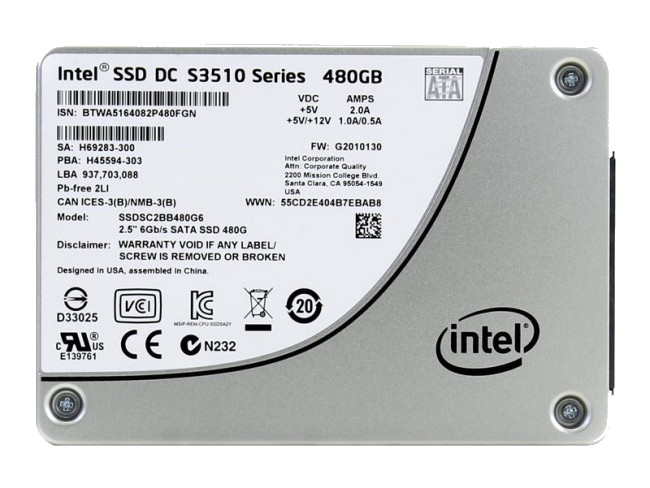 480GB SSD SATA 6G 2.5" Intel DC S3510 SSDSC2BB480G6K P/N: H45594-303
